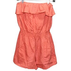 Better B Strapless Linen Blend Romper Coral Large - top elastic needs replaced